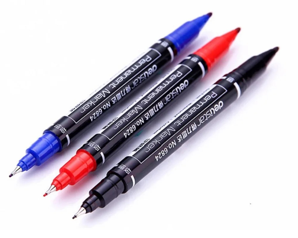 3 PCS IN 3 COLORS 0,5/1 мм, двойные водонепроницаемые ручки с двойным наконечником, быстро сохнут, Перманентный маркер, экологичные чернила, двухсторонние, гладкие, для письма, логистика - Цвет: 3 PCS IN 3 COLORS