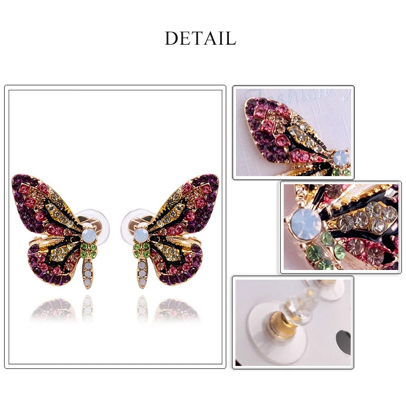 SHUANGR Сережка-гвоздик в форме бабочки Новая европейская американская мода Личность короткая бабочка ухо гвоздь цветная дрель вечерние аксессуары