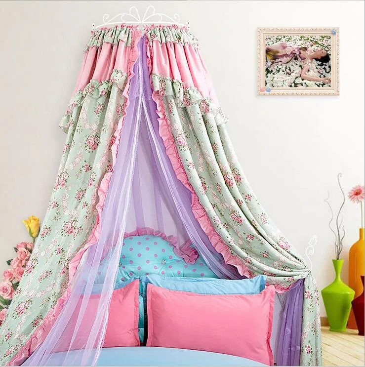 Роскошный дворец принцессы Pastorable москитная сетка с цветочным принтом кровать мантии кровать занавес экран насекомого Кружева полые железная кровать кадр