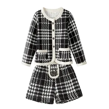 LILIGIRL Kids Girls Temperament Clothing Set 2019 New Plaid Jacket+Shorts 2pcs Suit for Baby Girl Good Quality Tracksuit Costume 5