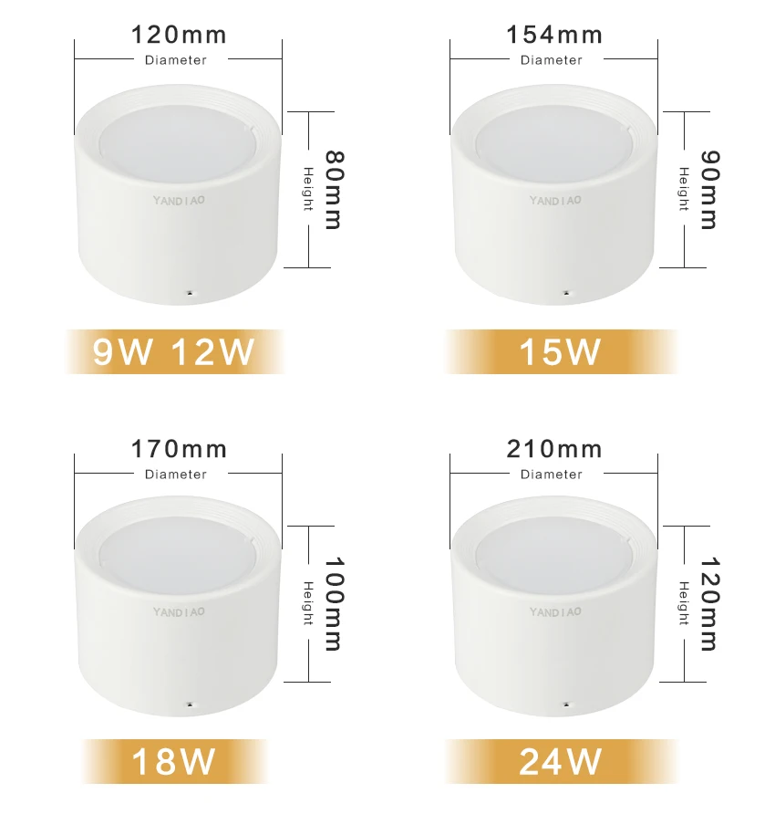 YANDIAO поверхностного монтажа Потолочный светильник SMD5730 5 W 7 W 12 W 18 W AC85-265V лампы удара потолочные светильники прожектор + led driver