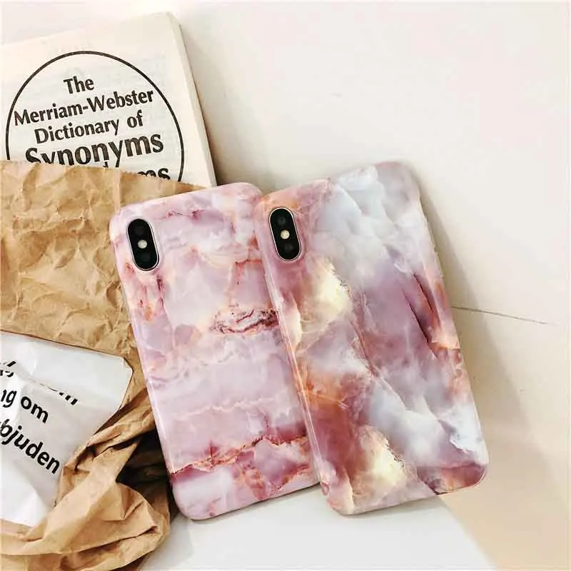 Фиолетовый коралловый Мрамор для iPhone Case X 7 8 большие блестящие модные мягкие ТПУ