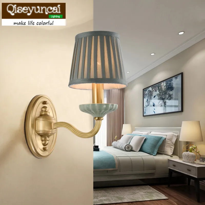 

Qiseyuncai American simple ceramic living room copper wall lamp background corridor lamp creative bedroom bedside lamp