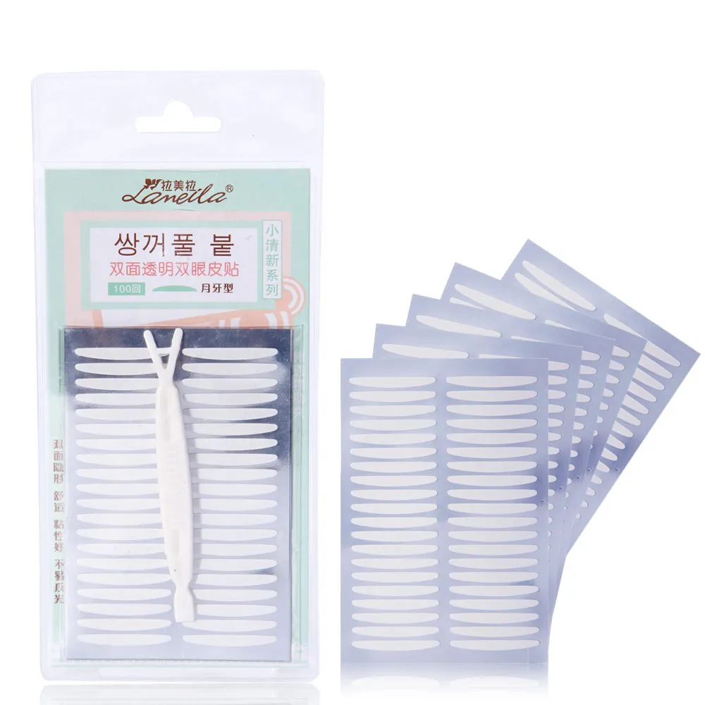 LAMEILA 100Pair SET Double Eyelid Tape Stripe Big Eyes Invisible Double Fold Eyelid Shadow Sticker Double