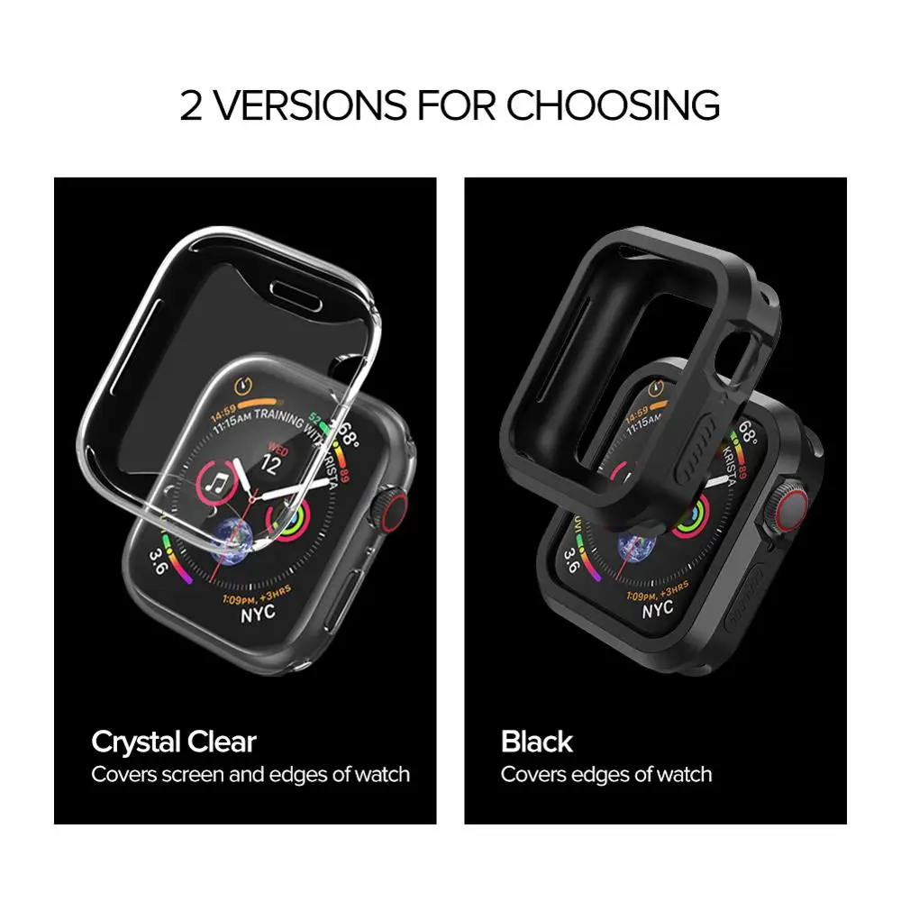 Ugreen 2 шт чехол для Apple протектор для часов чехол серия 4 44 мм Защитная крышка для экрана черный и прозрачный для Apple Watch 4 протектор