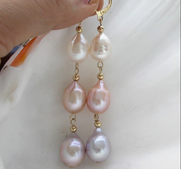 

Free shipping@@@@@ WOW 16mm drip multicolor freshwater pearl dangle earring 6.09