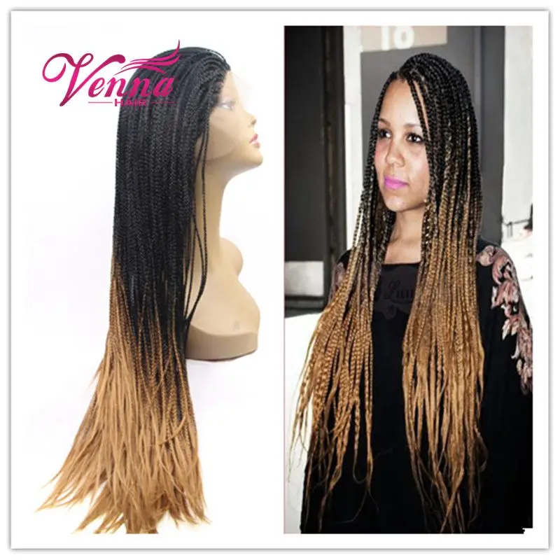 Synthetic African American Braided Wigs Long Two Tone Ombre