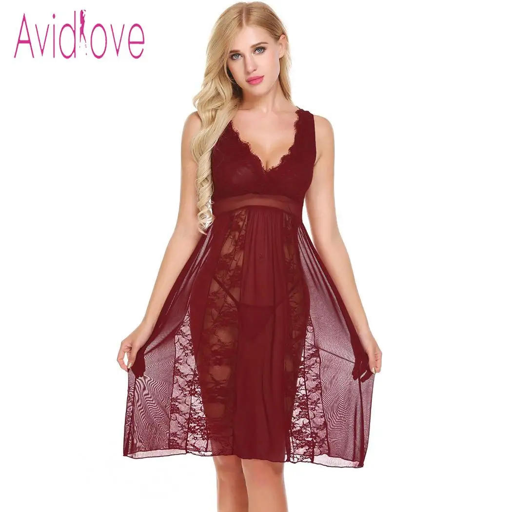 Avidlove женское сексуальное эротичное нижнее бельё Babydoll с v-образным вырезом кружевная сетчатая комбинация сорочка с набор набедренных повязок для сна lenceria