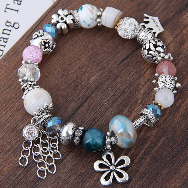 

Fashion DIY Girls Charm Bracelets Bangles Pendant Hollow Flower Bracelet Jewelry for Women Gift Crystal Beads Charms Pulseira