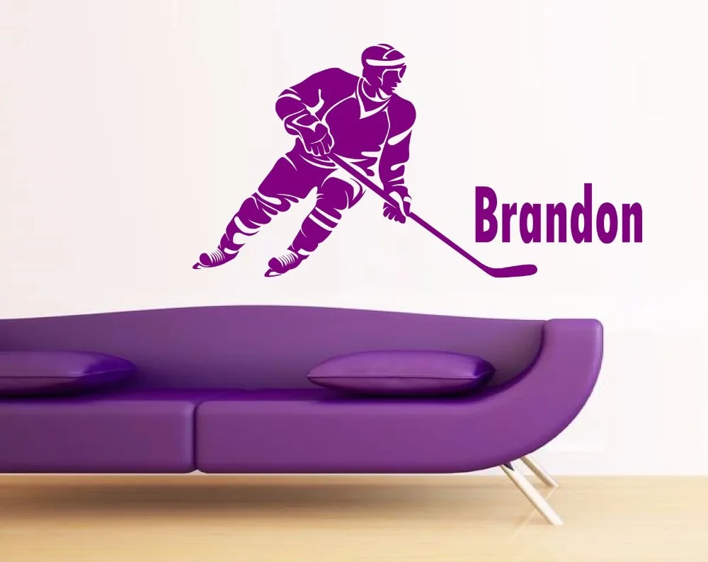 Personalised Hockey Player Vinyl Wall Sticker Any Name Bedroom Kids Art