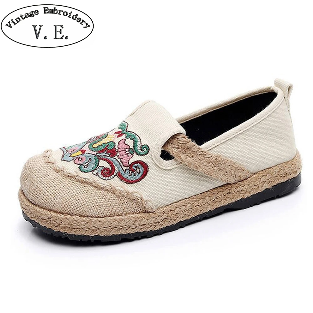 

2019 New Women Shoes Linen Flats National Embroidered Old Beijing Low Heel Thailand Boho Linen Shoes Female Zapatos Mujer Tacon