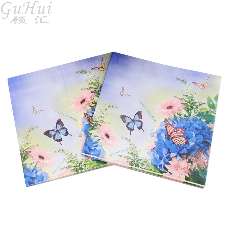 

Printed Blue Flower Butterfly Paper Napkins For Wedding Birthday Party Decoration Tissue Fabric Decoupage Servilleta Pulp Napkin