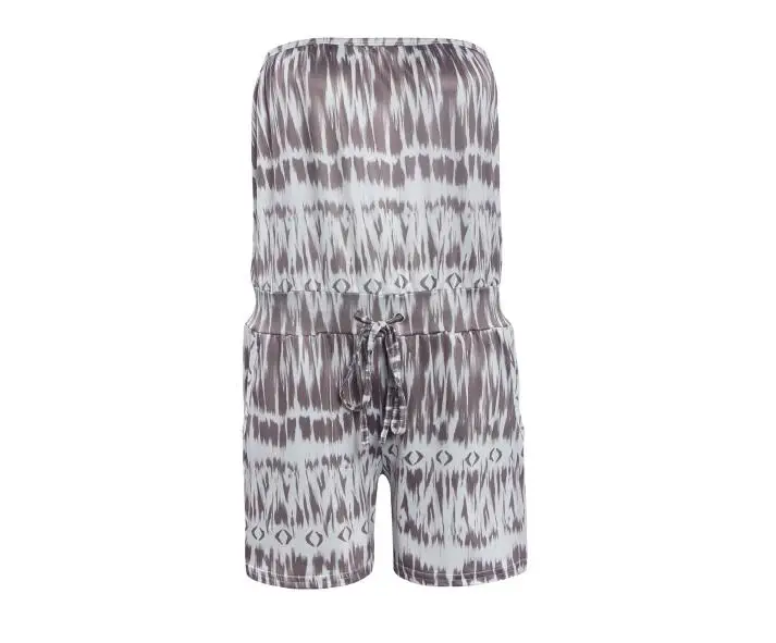 Богемный пляж Playsuit Летний комбинезон Для женщин свободные кружева комбинезон печати Сексуальная Боди без бретелек женский комбинезон - Цвет: Хаки