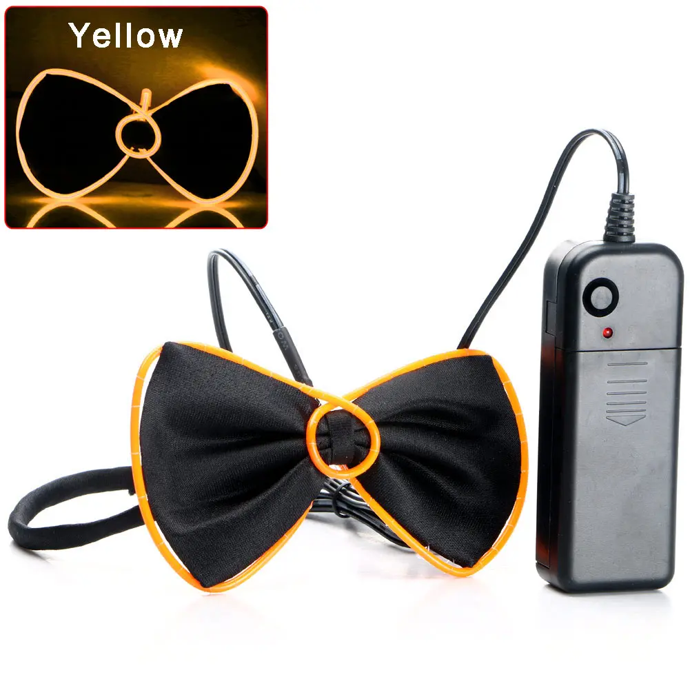 Fashion Men LED EL Wire Necktie Luminous Neon Flashing Light Up Bow Tie For Club