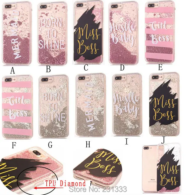

Diamond Liquid Bead Quicksand Glitter Hard PC TPU Case For Iphone 7 Plus I7 7PLUS Iphone7 6 6S Pearl Letter Dynamic Cover 50PCS