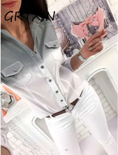 

new arrivals gradient blouse blue gray women casual tops ladies office shirts long sleeve blouse business clothing