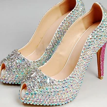 Fashion High Heel Peep Toe Shoes Rhinestone Wedding Dress Shoes Lady Evening Party Shoes Night Club Dress Shoes