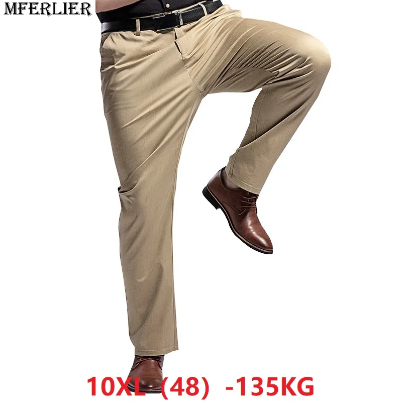 Koop MFERLIER herfst mannen casual broek 5XL 46 48 Elasticiteit grote plus size grote 7XL 8XL 9XL 10XL losse Kaki broek rechte Broek