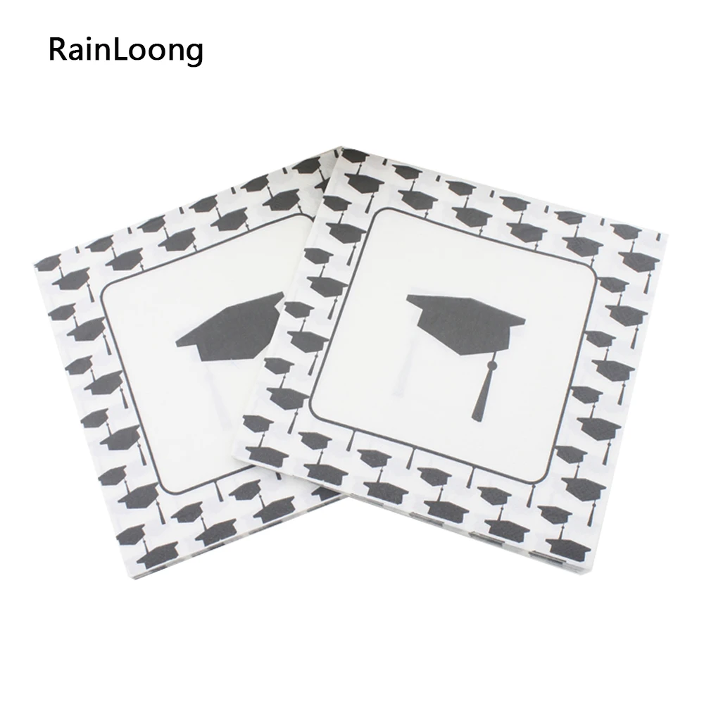 

[RainLoong] Printed Doctorial Hat Paper Napkin Party Tissue Napkins Supply For Graduation Occasion Party Decoration 33*33cm