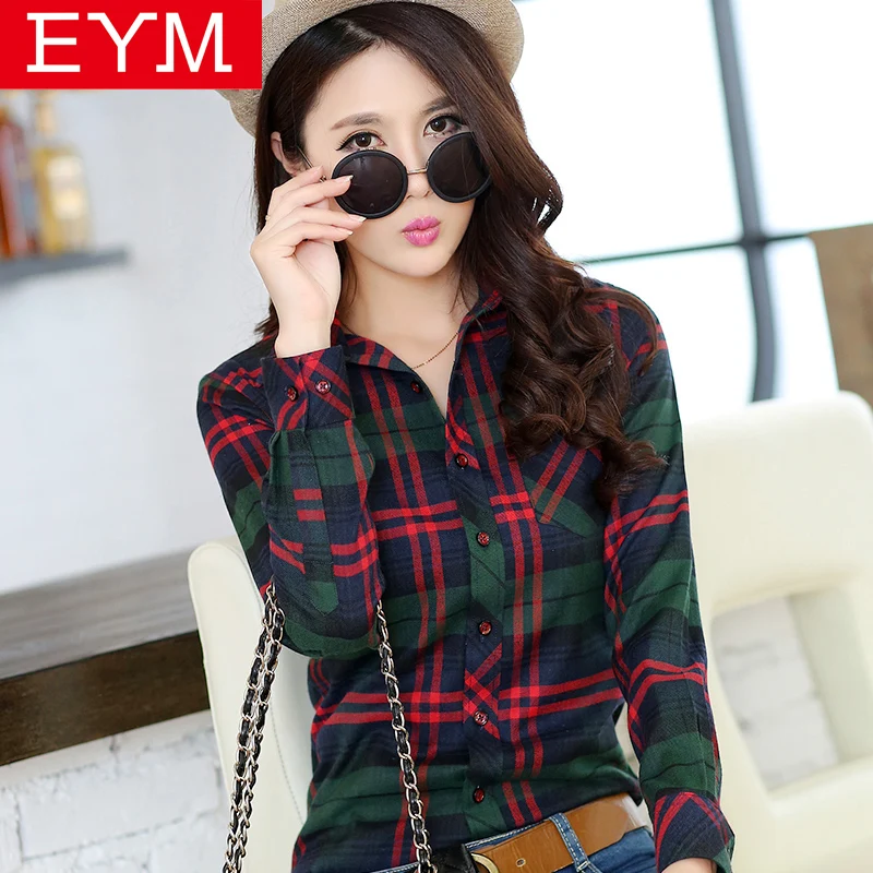 Women Blouses New Spring Fashion Plus Size Plaid Shirt Females Cotton ...