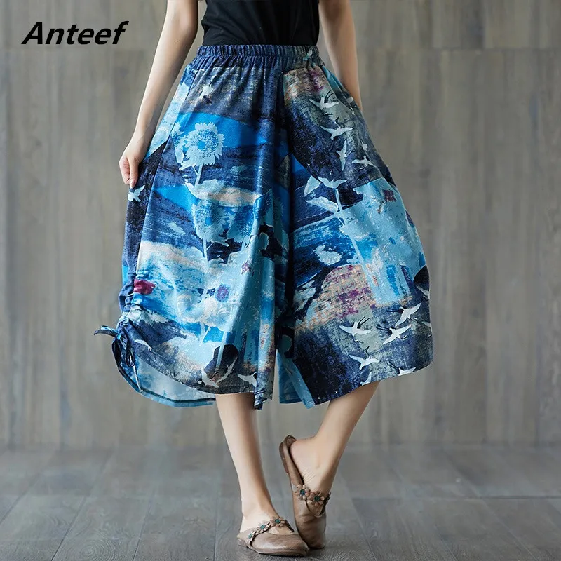 

cotton linen vintage floral plus size casual loose summer trousers ladies wide leg pants 2019 women streetwear clothes