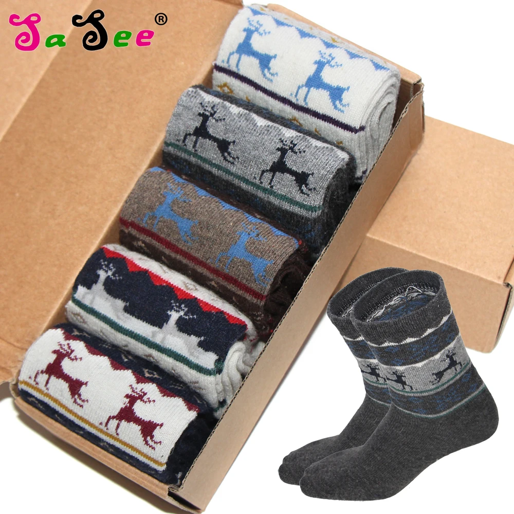 

Rabbit Wool Autumn Winter Thick Warm Men's Socks Quality Lovely Classical Deer Geometric Pattern Foreign Sock Meias Calcetines