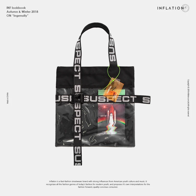 

INFLATION Letter Tape Travelling Bag PVC Patchwork Totes PVC Tote Bag Purse Beach Streetwear Casual Shopping Bags 188AI2018