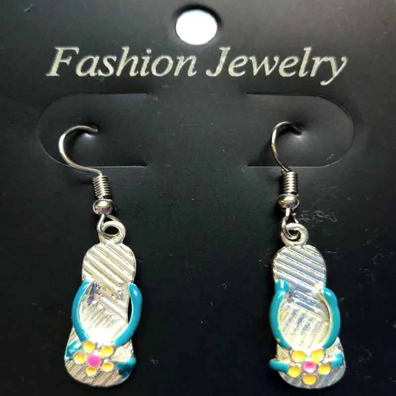 

Vintage Silver Enamel Flower Slippers Drop Earrings Charms Dangle Hook Earrings For Women Jewelry Fashion Gifts Accessories NEW