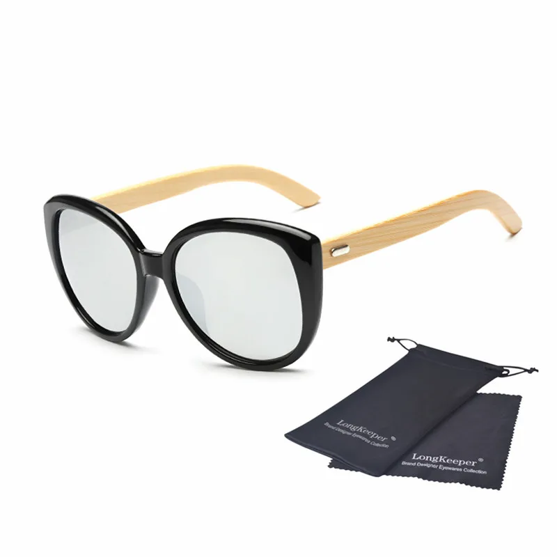 Длинные Хранитель негабаритных Ретро Для женщин бамбука солнцезащитные очки кошачий глаз деревянные очки Для мужчин бренд Дизайн оригинальные деревянные солнцезащитные очки UV400 - Цвет линз: Black White