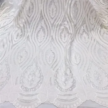 

2018 African velvet Lace Fabric flowers design Lace Fabric white Tulle Lace For Nigeria Wedding BZL-82902