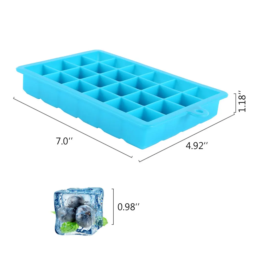 3 Colors 24 Grid Silicone Mold Ice Cube Tray with Lid for Ice Cube Maker Eco-Friendly Small Fruits Mould for Wine Bar Drinking