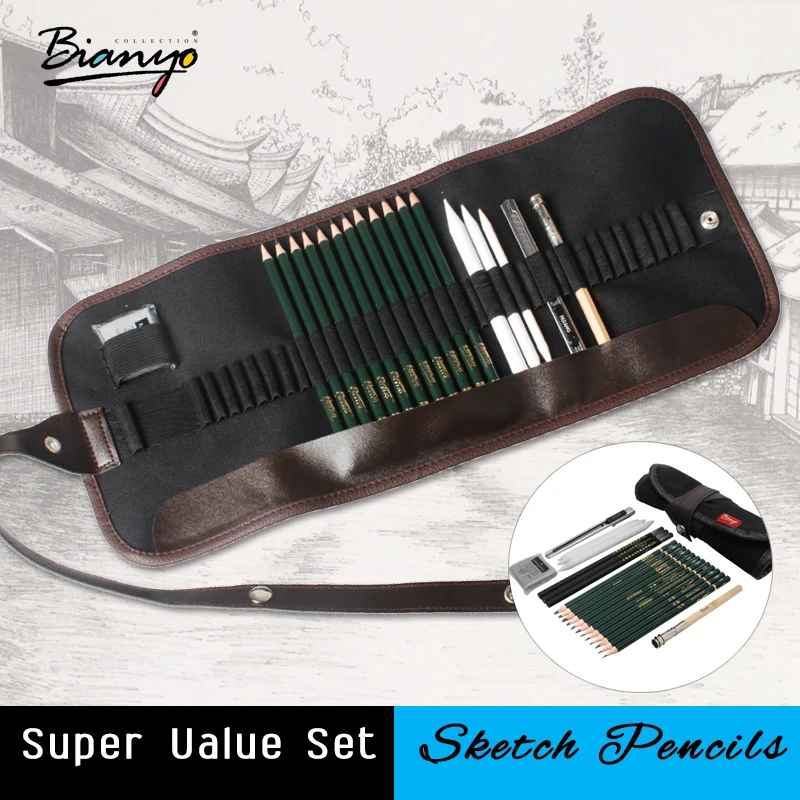 

Bianyo 18Pcs Professional Pencil Case Charcoal Art Earser Knife Drawing Sketch Pencil Set For Painting Kid Christmas Gift