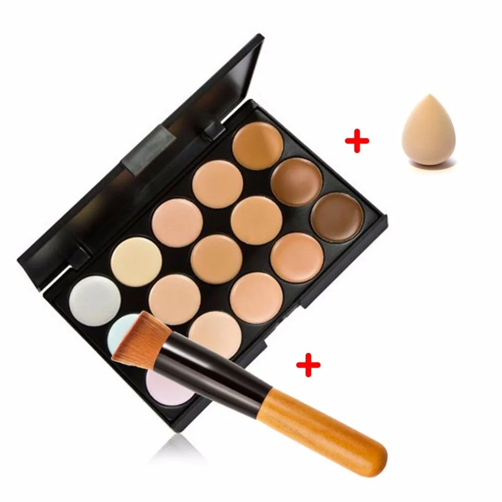 

15 Color Contour Face Makeup Concealer Palette Corrector Make up Base Pallete + Sponge Puff + Powder Brush Set 2019 New Cosmetic