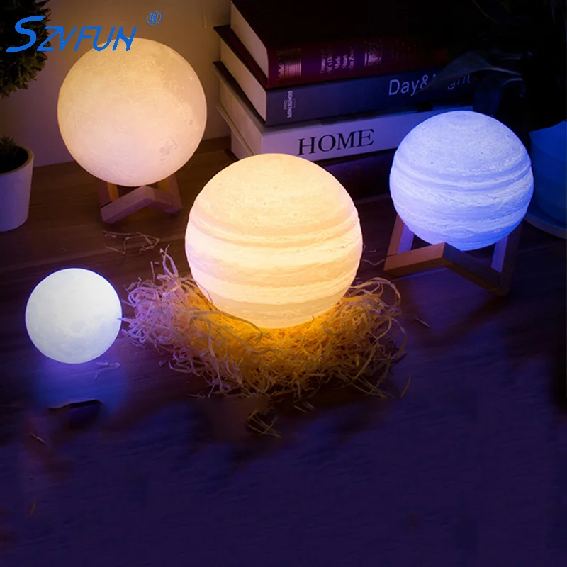 

Szvfun 3D Earth Lamp Jupiter Lamp Colorful Moon Lamp Rechargeable Change Touch USB Led Night Light Home Decoration Nachtlampje