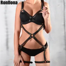 Модное кожаное нижнее белье, комплект из 2 предметов, подвязки, ремни, сексуальное женское нижнее белье, пояс для талии и ног, ремни для связывания