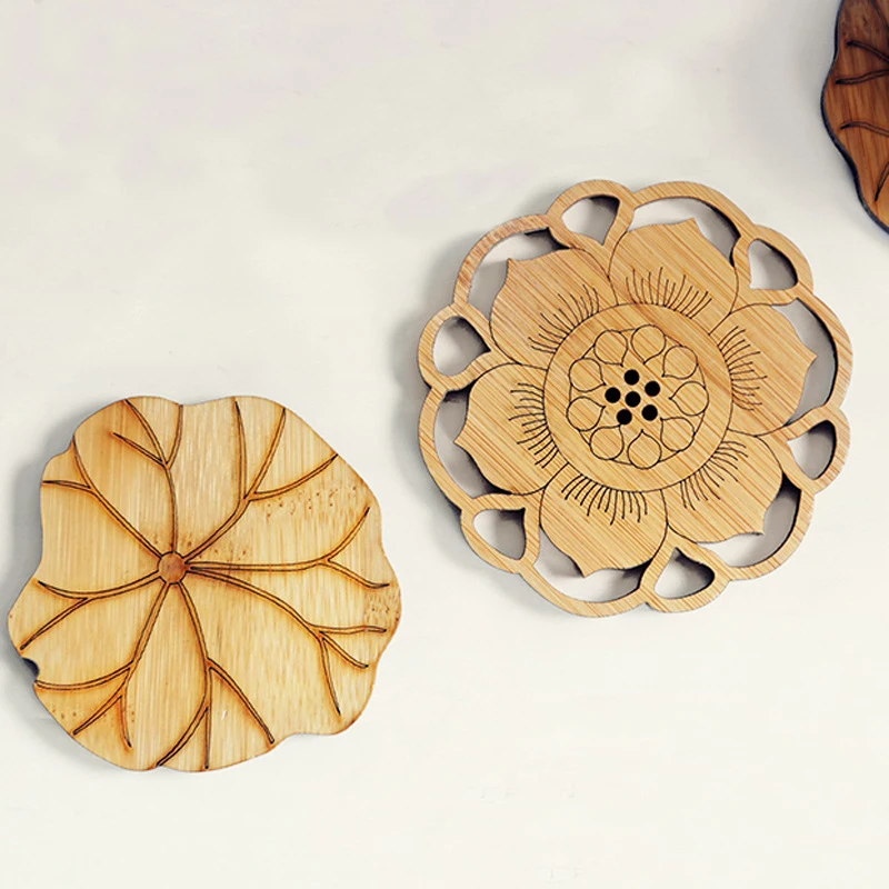 BalleenShiny Water Lily Lotus Drink Coasters Mat Wooden Round Coaster Table Mat Placemat Kitchen Accessories Decoration Home