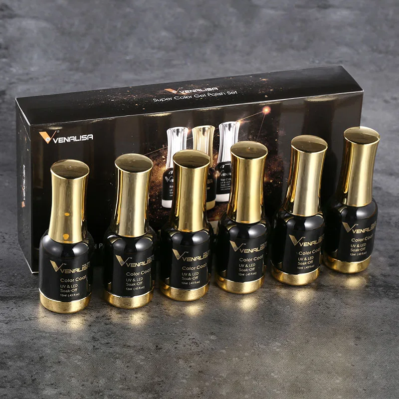 6pcs/lot VENALISA Platinum Nail Gel Polish 12ml Starry Gel Lacquer Nail Art Long Lasting Soak off UV LED Glitter Nail Gel Polish