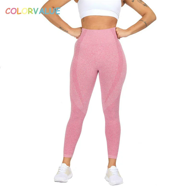 Najtaniej Colorvalue bezszwowe wysokiej talii Athletic Gym legginsy sportowe damskie trening brzucha leginsy sportowe elastyczne spodnie nylonowe jogi