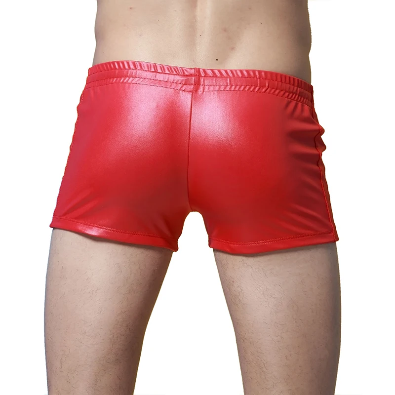 2017 Exclusive Hot Sexy Underwear Male Boxers Faux Leather Latex Short Boxer Wetlook Lace-up Jockstrap Fetish Gay Men Underwear 4