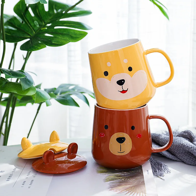 Creative cartoon panda mug with lid ceramic Mug,lovers cup Flower Tea Set Coffee Cup, Water Milk Coffee Drinkware For Gift