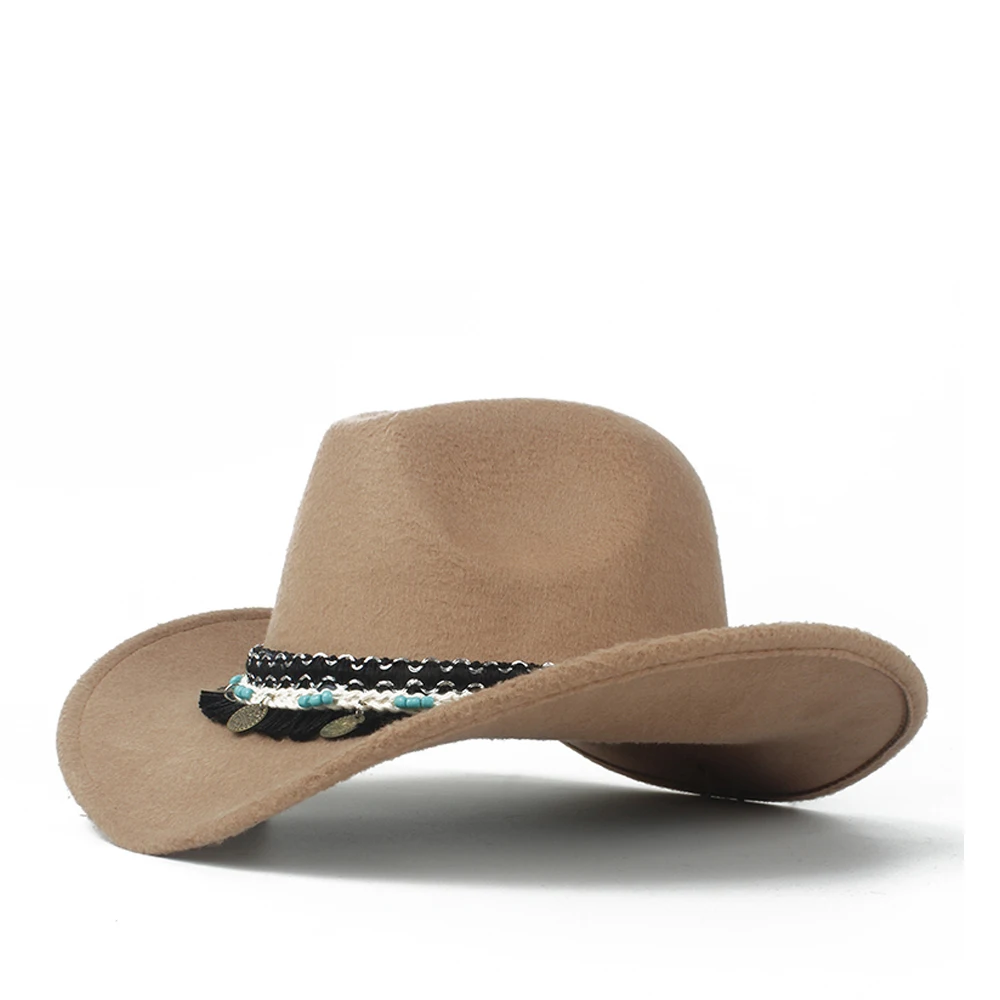 Модная женская западная ковбойская шляпа Женская Вуалетка Outblack Cowgirl Sombrero Hombre джаз шляпа - Цвет: Khaki