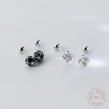 Минималистичные 925 пробы серебряные серьги для женщин Простые CZ маленькие серьги-гвоздики черный цвет модные женские подарки ювелирные изделия