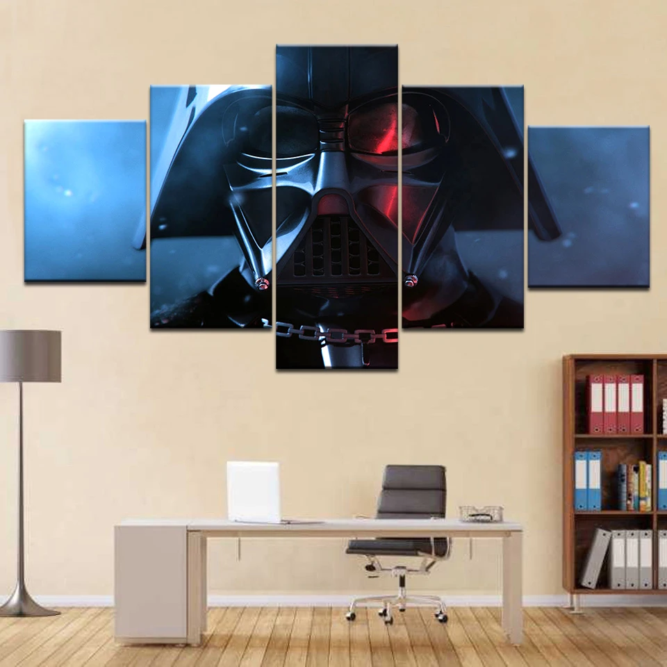 Us 5 78 41 Off 5 Panel Frame Printed Star Wars Darth Vader Group Painting Room Decor Print Poster Picture Frame Canvas Bedroom Decor In Painting