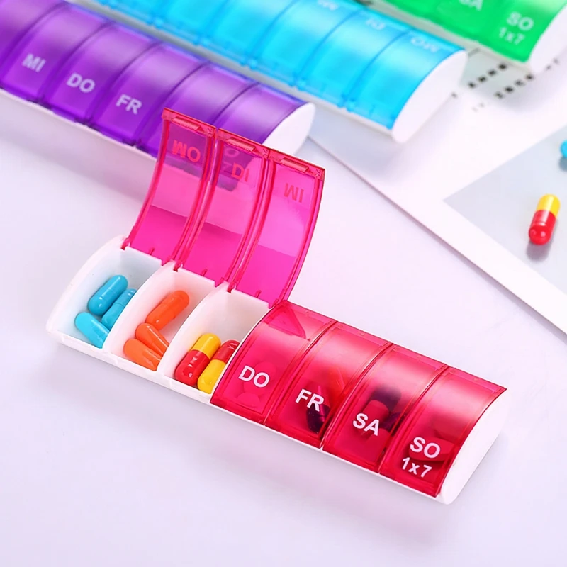 

Portable Weekly Pill Box Travel Pill Case Splitter Pill Organizer Medicine Box 7 Day Pill Cutter Tablet Container Plastic Box