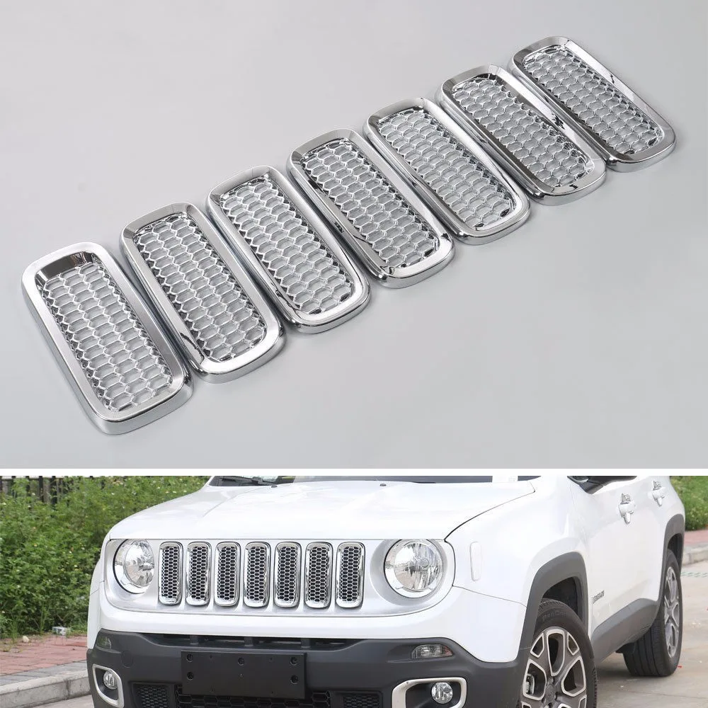 7x Auto Chrome ABS Silver Front Mesh Grille Insert Guard Cover Trim Decor Frame For Jeep Renegade 2015-2017 Car Styling Sticker 7x Auto Chrome ABS Silver Front Mesh Grille Insert Guard Cover Trim Decor Frame For Jeep Renegade 2015-2017 Car Styling Sticker