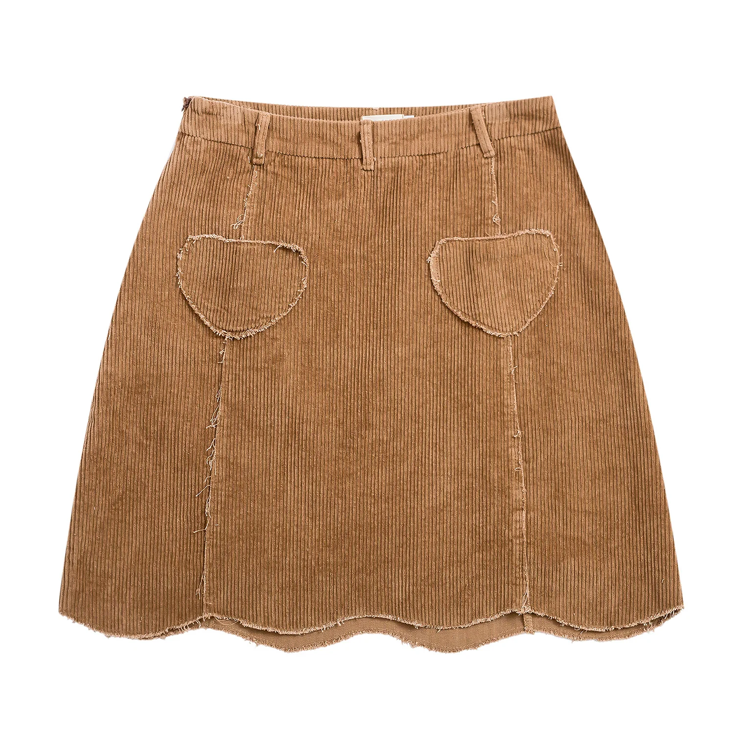 Весенняя винтажная Дизайнерская Женская Вельветовая юбка со средней талией с карманом в форме сердца, короткая женская мини-юбка с волнистым подолом