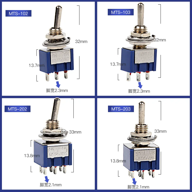 MTS-103 10 шт. миниатюрный переключатель управления однополюсный двойной пледы SPDT ВКЛ-ВЫКЛ-ВКЛ 120VAC 6A 6 мм монтажное отверстие