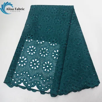 

Latest Green 100% Cotton Lace Fabric Swiss Voile Lace Fabric In Switzerland With Stones And Embroidery For Wedding Decoration