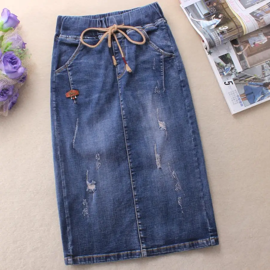 Женская джинсовая юбка размера плюс 3XL, новинка, Весенняя эластичная джинсовая юбка с высокой талией