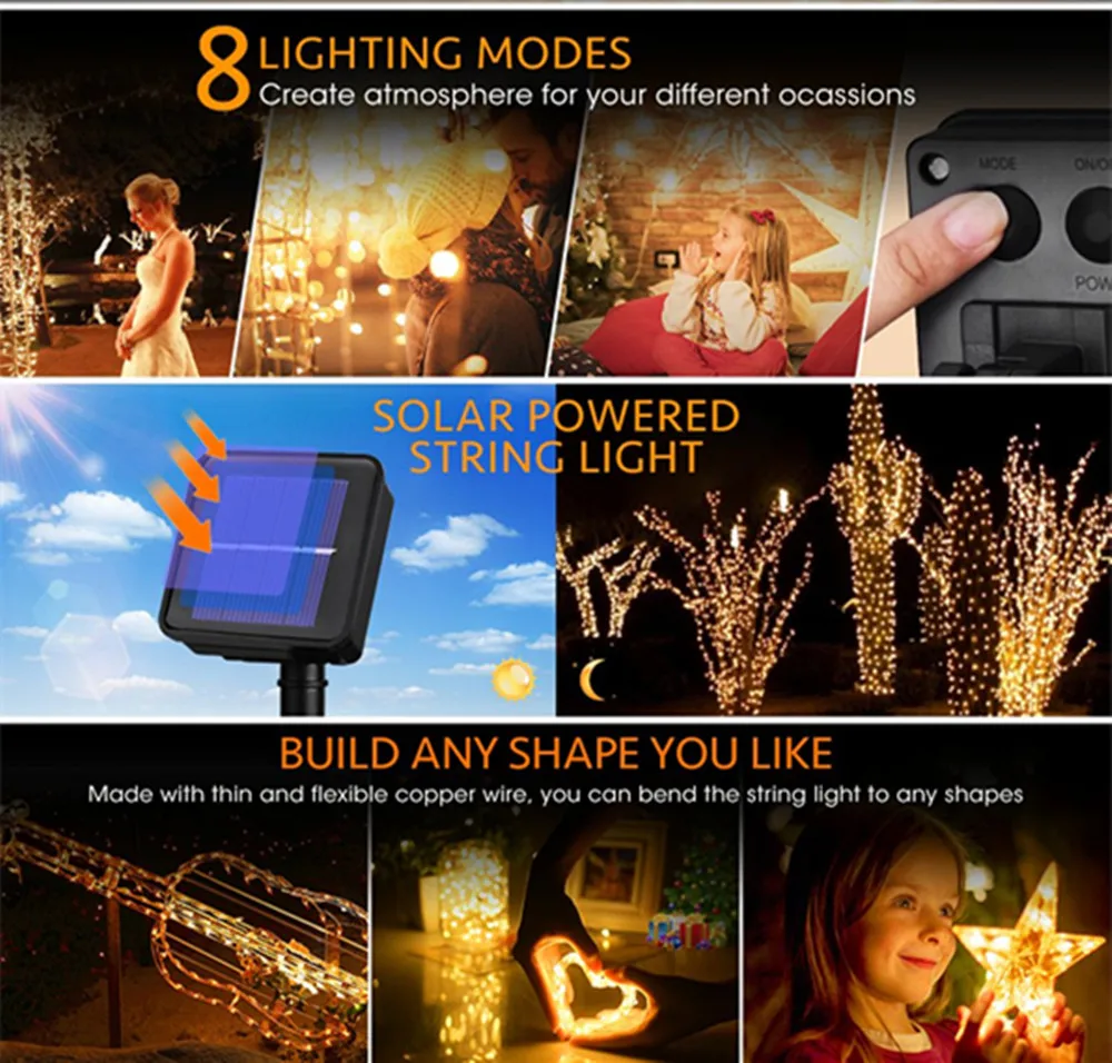 Lâmpadas ao ar Festa do Feriado do Natal Luzes à Prova Modo Livre Solar Luzes String Fada Guirlandas Solares Jardim d' Água 2pcs 21m 8 Led 2 Ar Livre Solar Luzes led String Fada